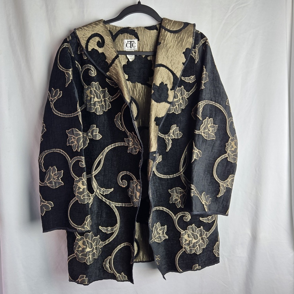 Vtg CTC Carol Turner Collection Chenille Burnout Brocade Open Front Jacket Small
